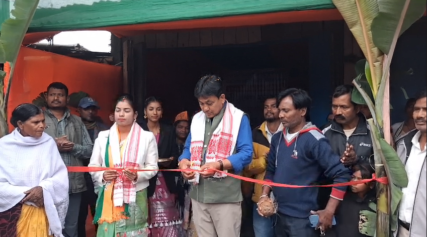 BJP candidate Suren Phukan performing Jhumur dance with tea garden workers in Digboi, Assam.