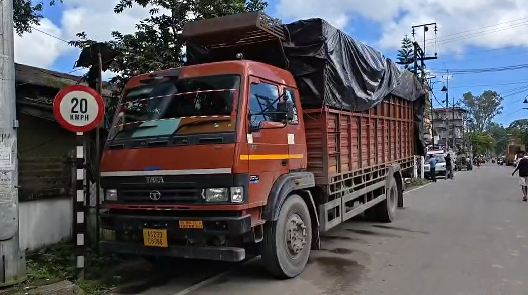 Trucks seized by Assam Police containing smuggled cattle on Doomdooma Bypass, Tinsukia.
